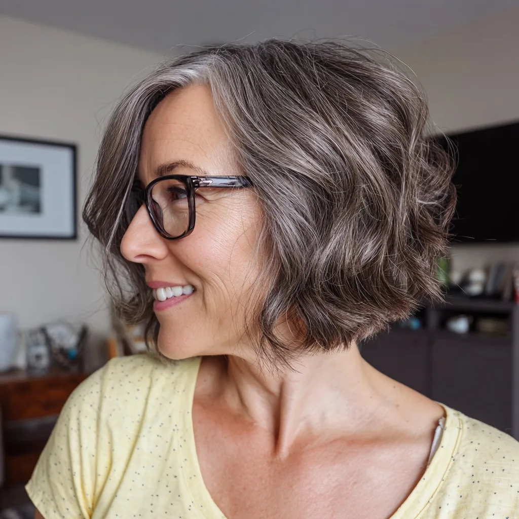 Textured Silver Bob with Soft Waves
