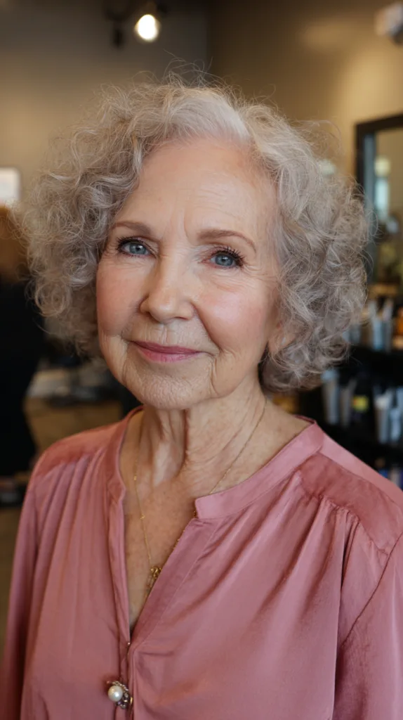Textured Silver Curly Cut with Soft Volume