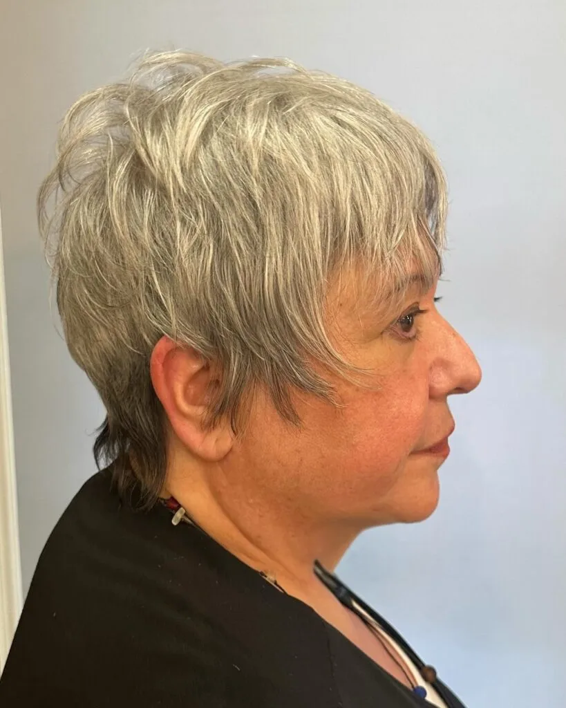 Textured Silver Pixie Cut with Fluffy Layers
