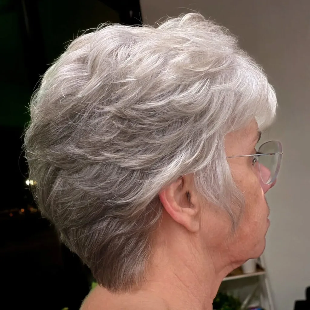 Textured Silver Pixie Cut with Soft Layers