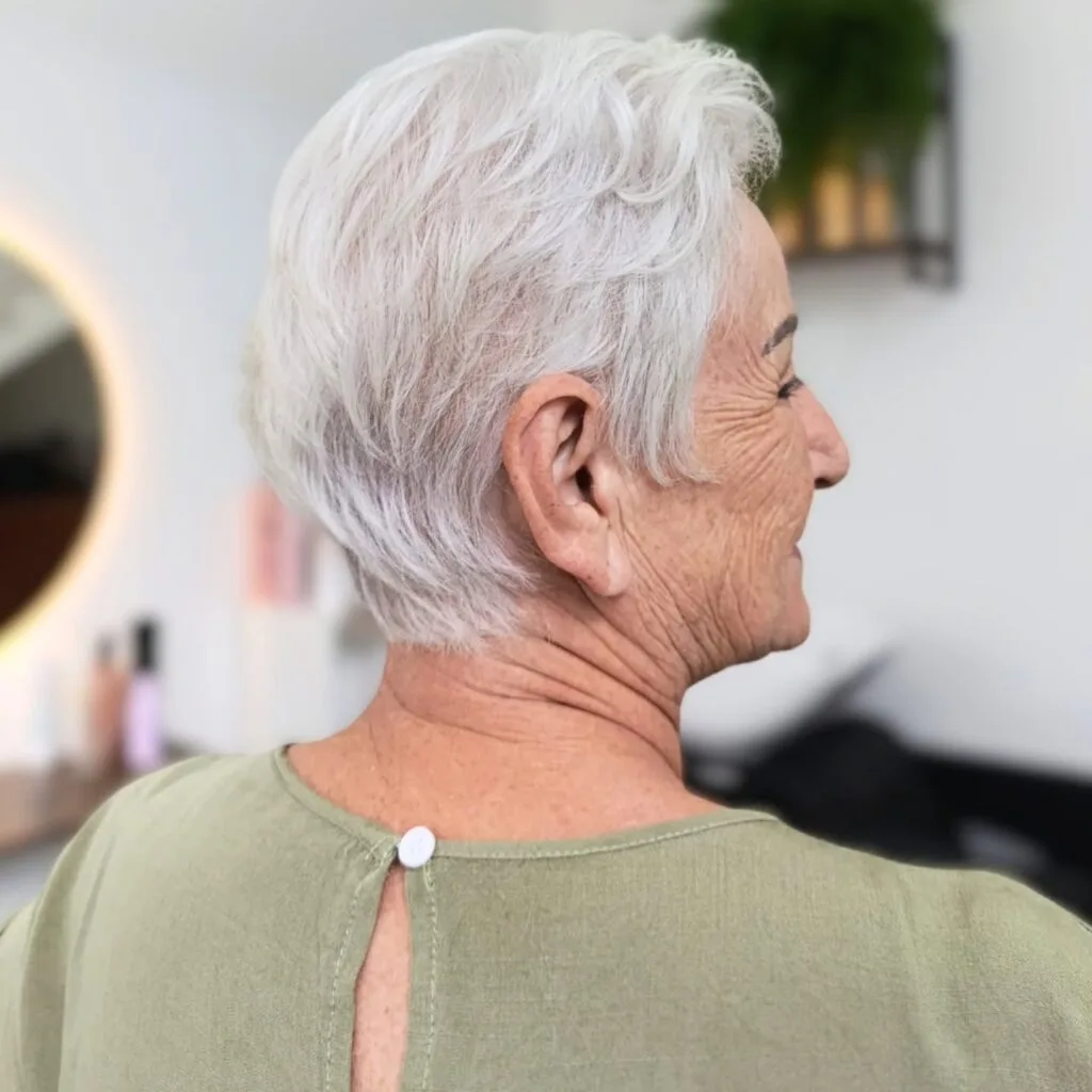 Textured Silver Pixie Cut with Soft Waves