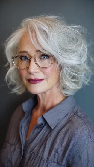 Textured Silver Shaggy Bob with Soft Volume