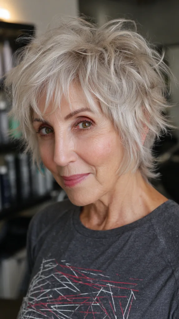 Textured Silver Wolf Cut with Wispy Layers