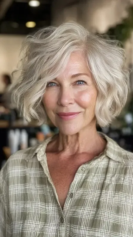 Textured Soft Wavy Bob with Bright Highlights