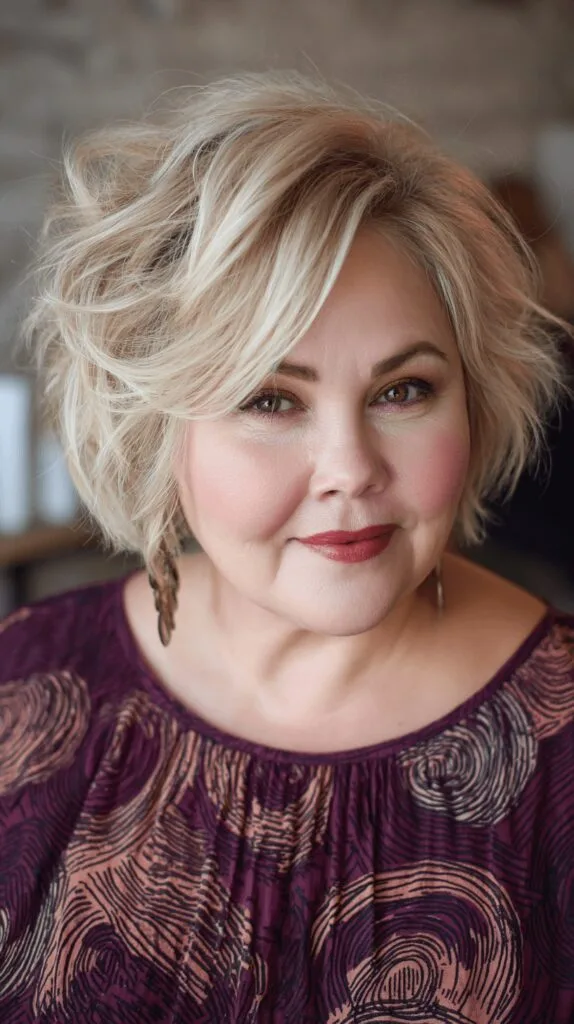 Textured Wavy Bob with Soft Blonde Highlights
