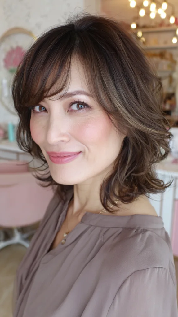 Textured Wavy Shoulder-Length Cut with Side Bangs