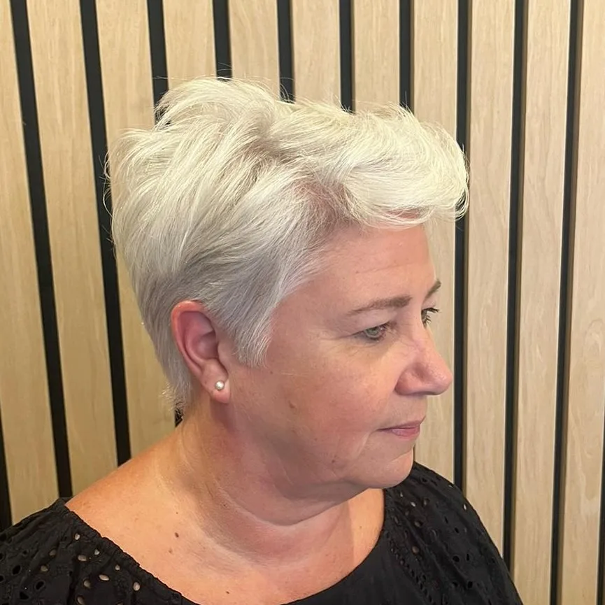 Textured White Pixie Cut with Subtle Volume