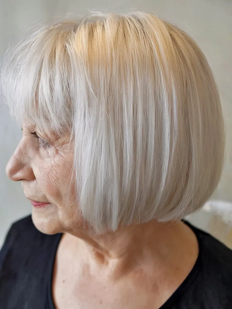 Timeless Blunt Cut Bob for Ladies Over 70 with Silver Hair