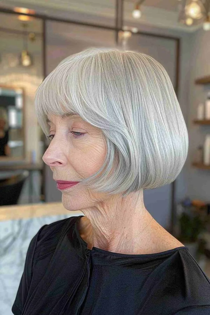 Trendy French Bob with Bangs for women in their 70s