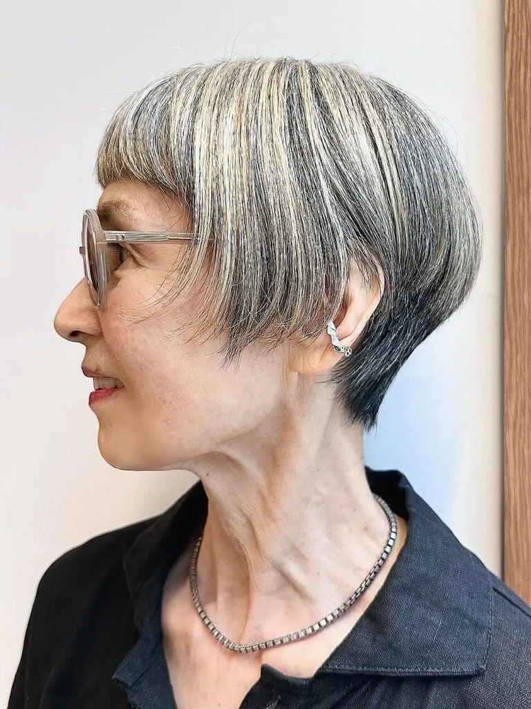 Trendy Grey Pixie Cut with Bangs