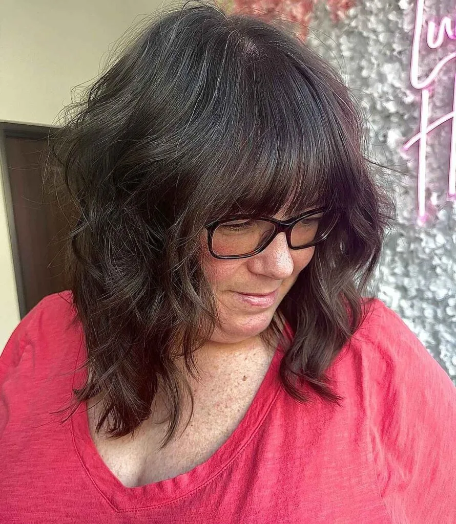 Trendy Shaggy Long Hair for Older Ladies with Glasses