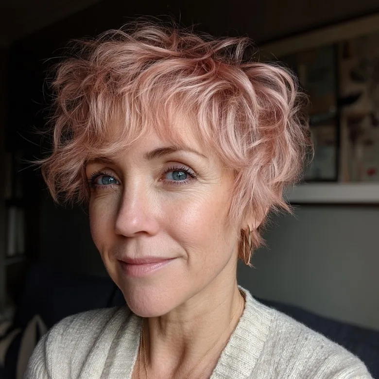 Trendy Soft Pink Wavy Crop for Women Over 50