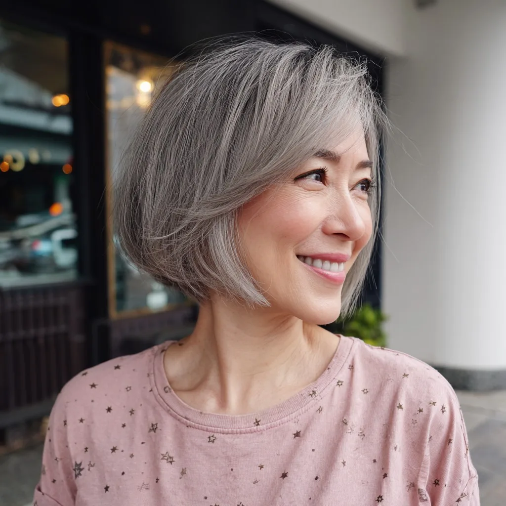 Trendy Textured Grey Bob with Subtle Layers