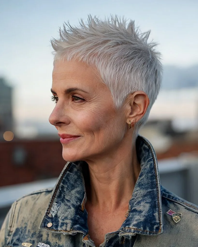 Ultra-short pixie with sharp defined spikes for women over 50