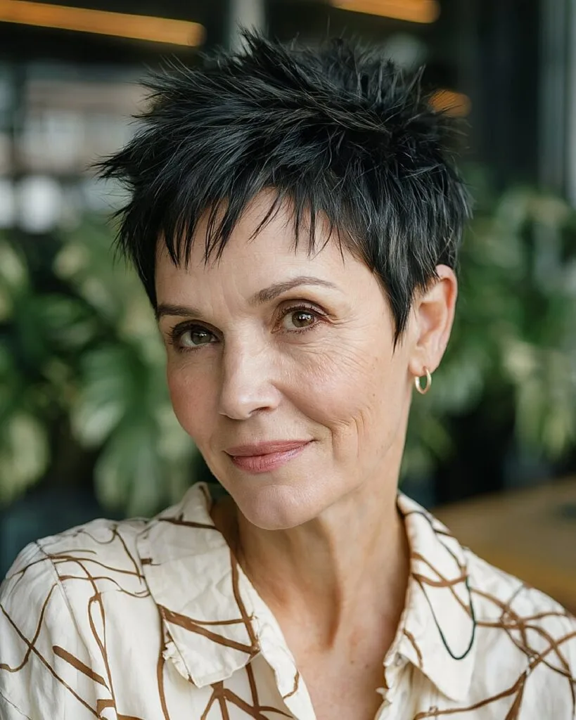 Very short spiky pixie with piecey textured tips for women over 50