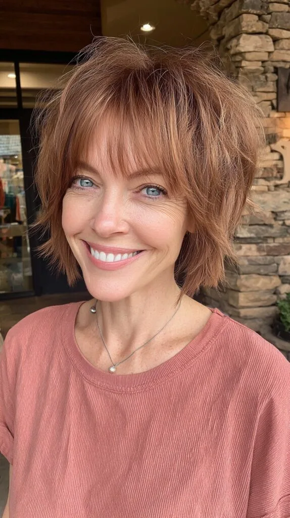 Vibrant Copper Textured Pixie with Wispy Bangs