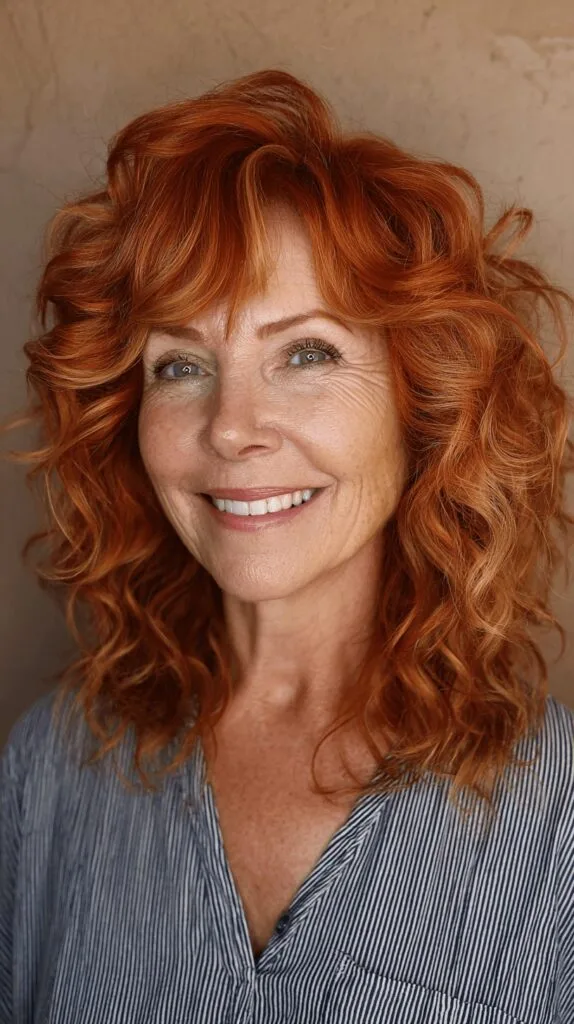 Vibrant Curly Copper Layers for a Lively Look