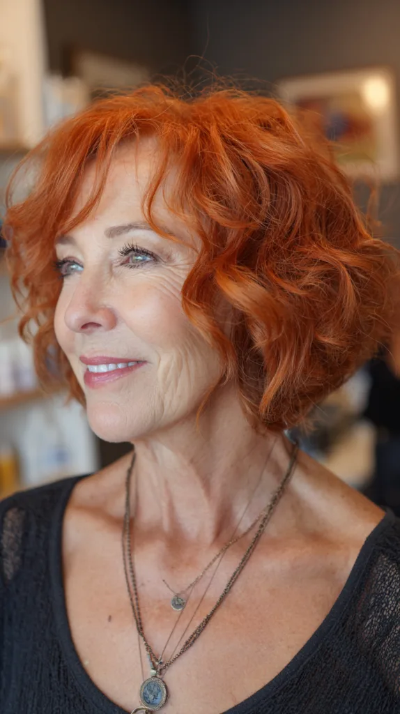 Vibrant Curly Shaggy Bob with Defined Texture