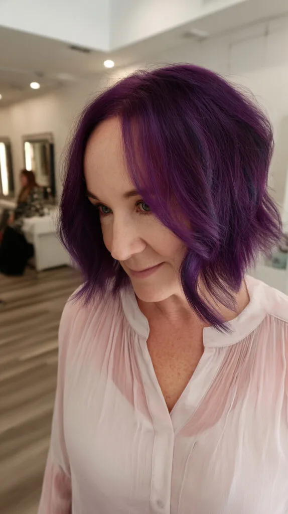 Vibrant Purple Beachy Bob with Textured Waves