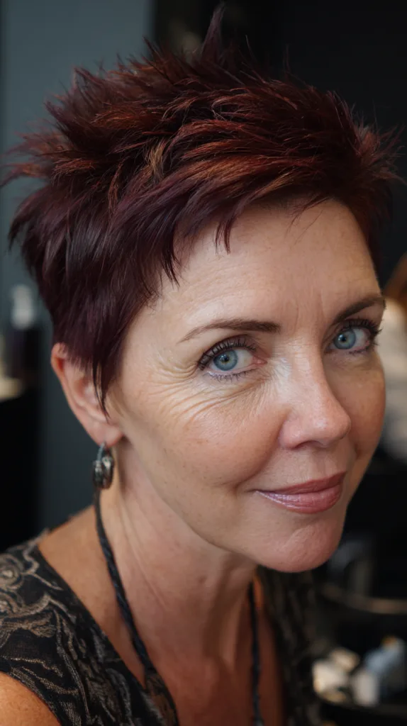Vibrant Short Spiky Cut with Rich Burgundy Tones