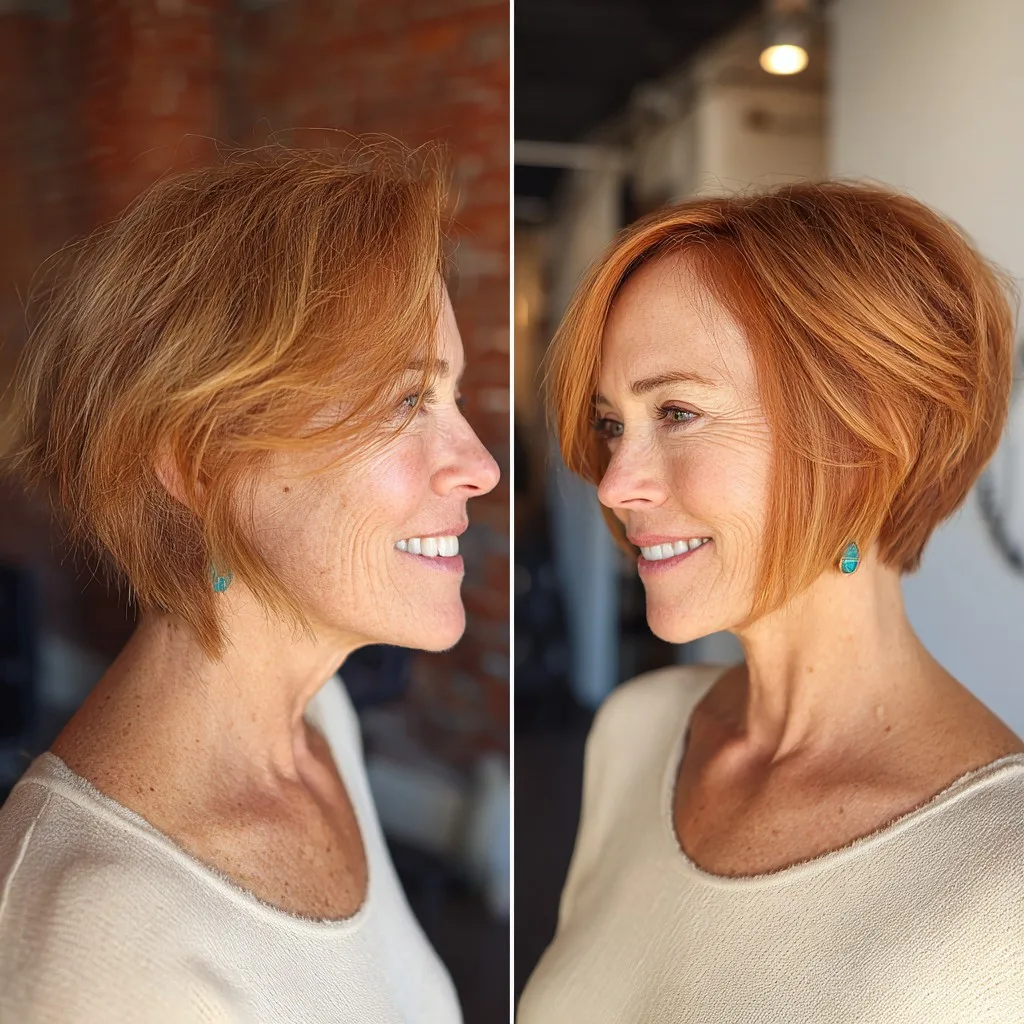 Vibrant Textured Copper Inverted Bob with Subtle Layers
