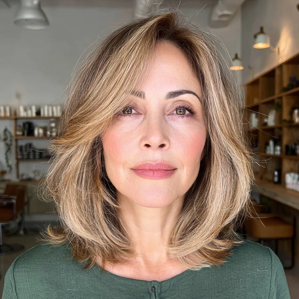 Voluminous Bronde Bob with Feathered Layers
