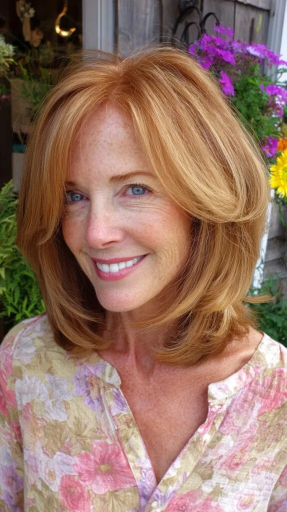Voluminous Face-Framing Ginger Layered Lob with Interior Bevel
