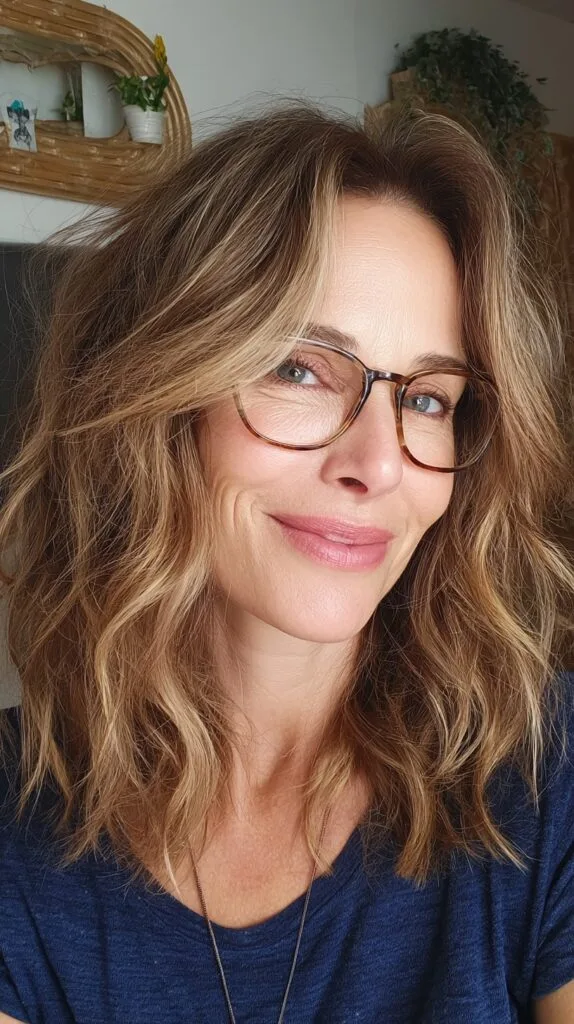 Warm Bronde Shoulder-Grazing Waves with Curtain-Framing Pieces