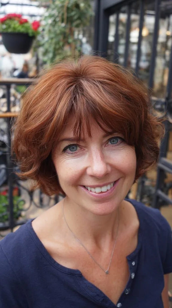 Warm Copper Curled Bob with Natural Flow