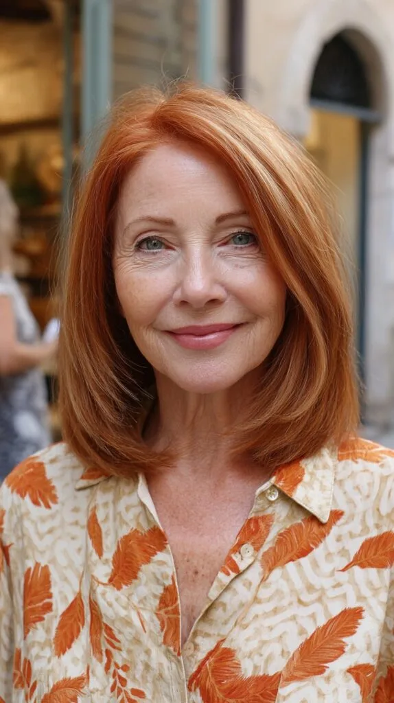Warm Copper Shoulder-Length Long Bob with Soft Interior Bevel