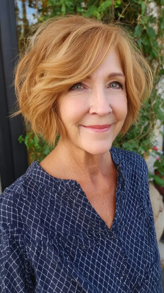 Warm Ginger Chin-Grazing Textured Bob with Interior Stacking