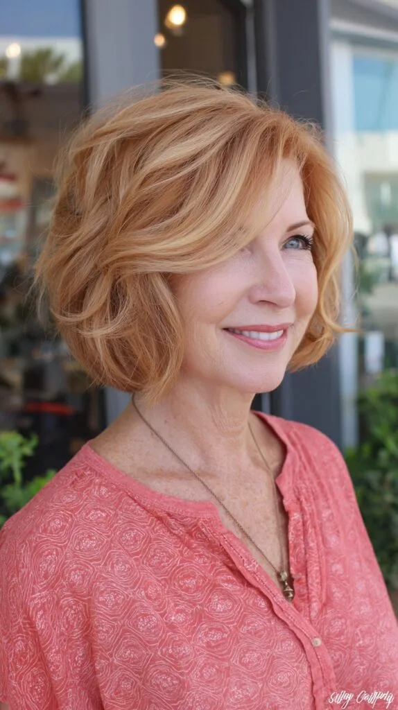 Warm Strawberry Blonde Chin-Length Stacked Bob