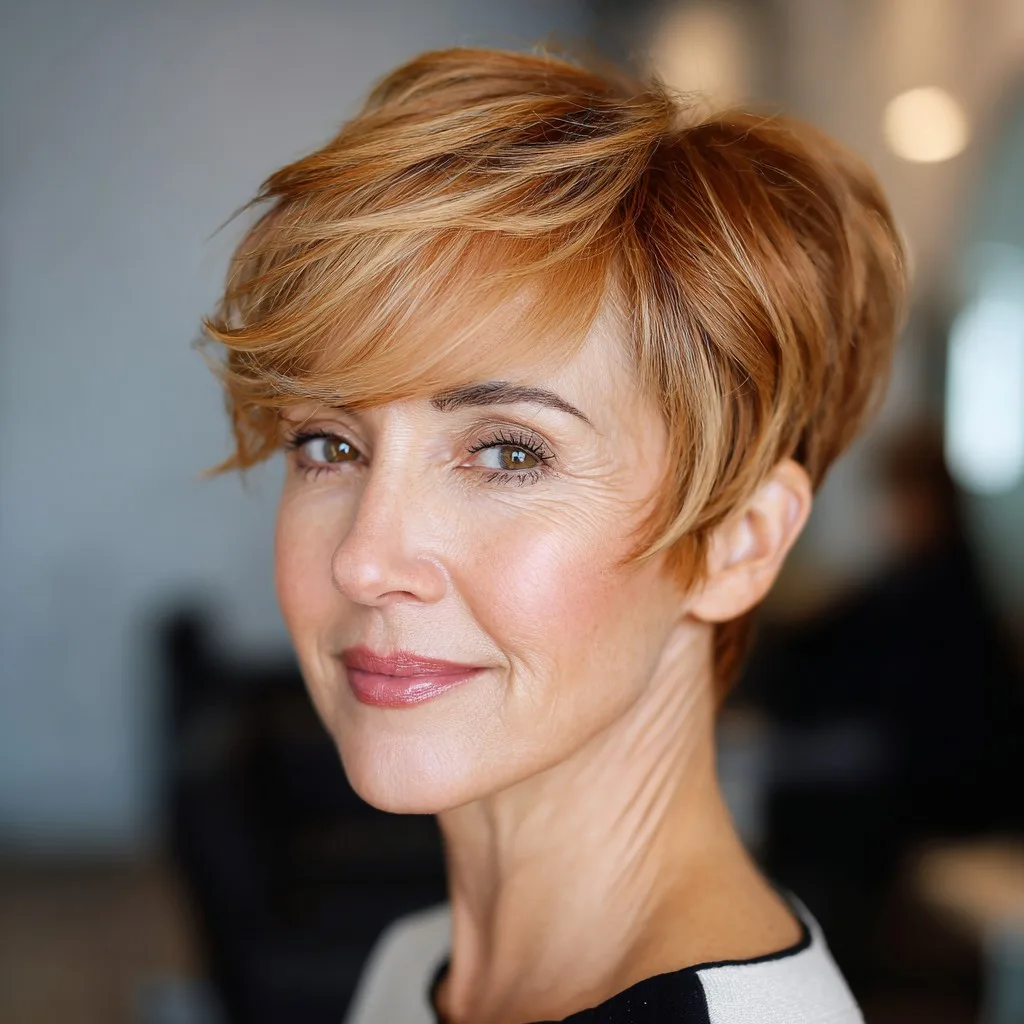 Warm Toned Stacked Pixie Cut with Effortless Volume