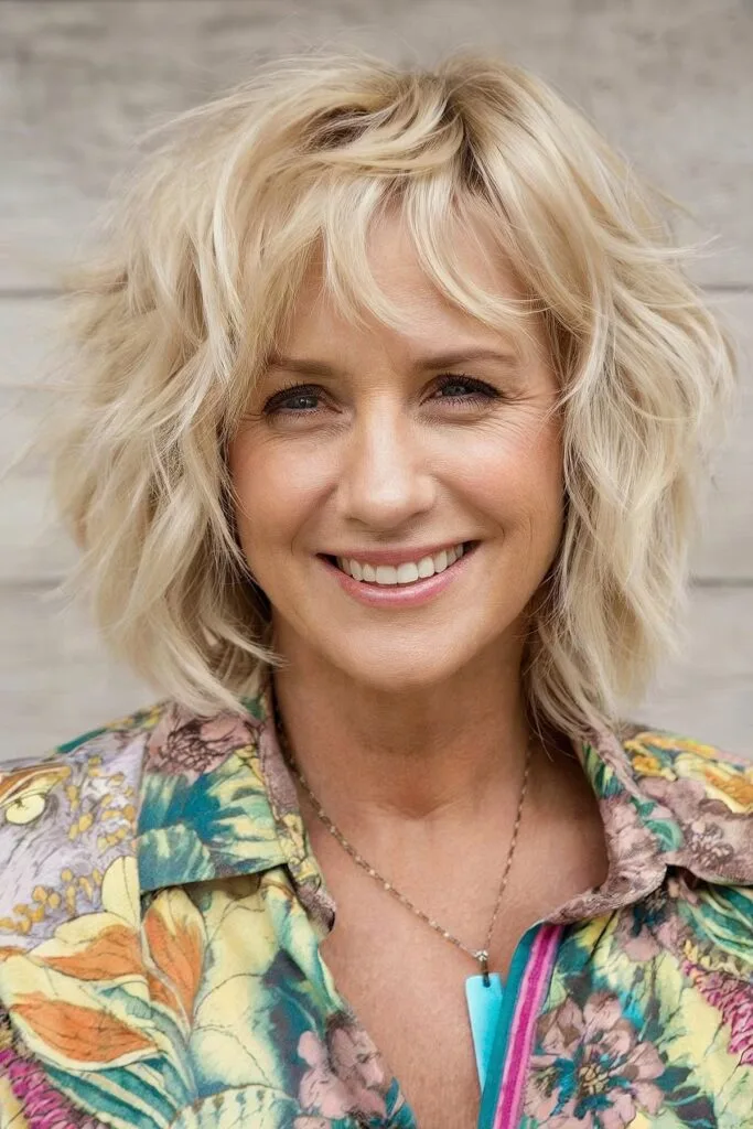 Wavy layered bob for mature women