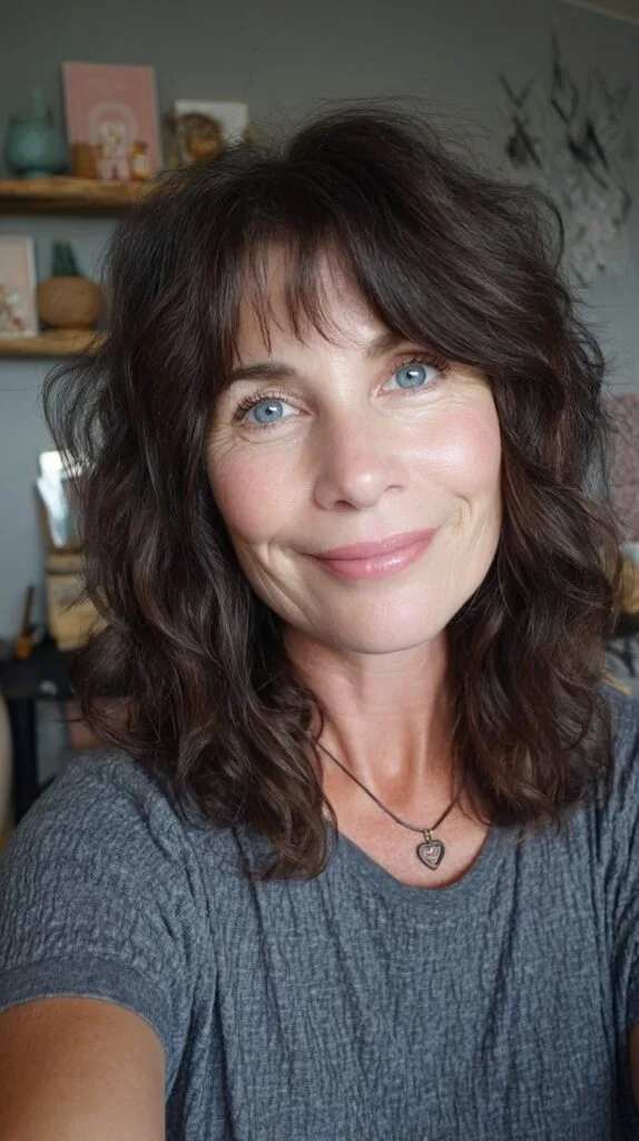Wavy Mid-Length Feathered Shag with Short Wispy Bangs