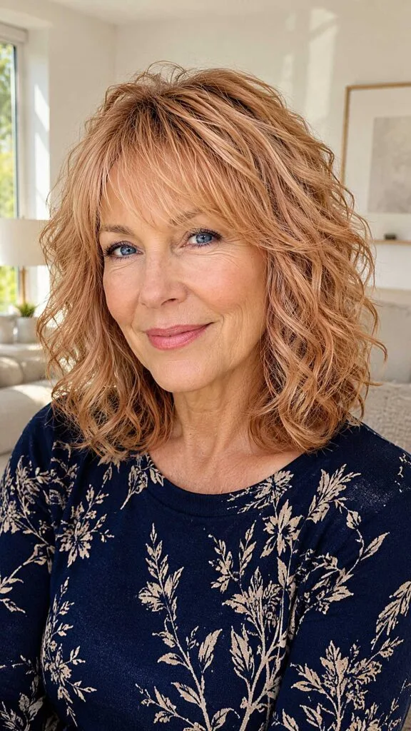 Wavy Shag with Soft Bangs in Strawberry Blonde