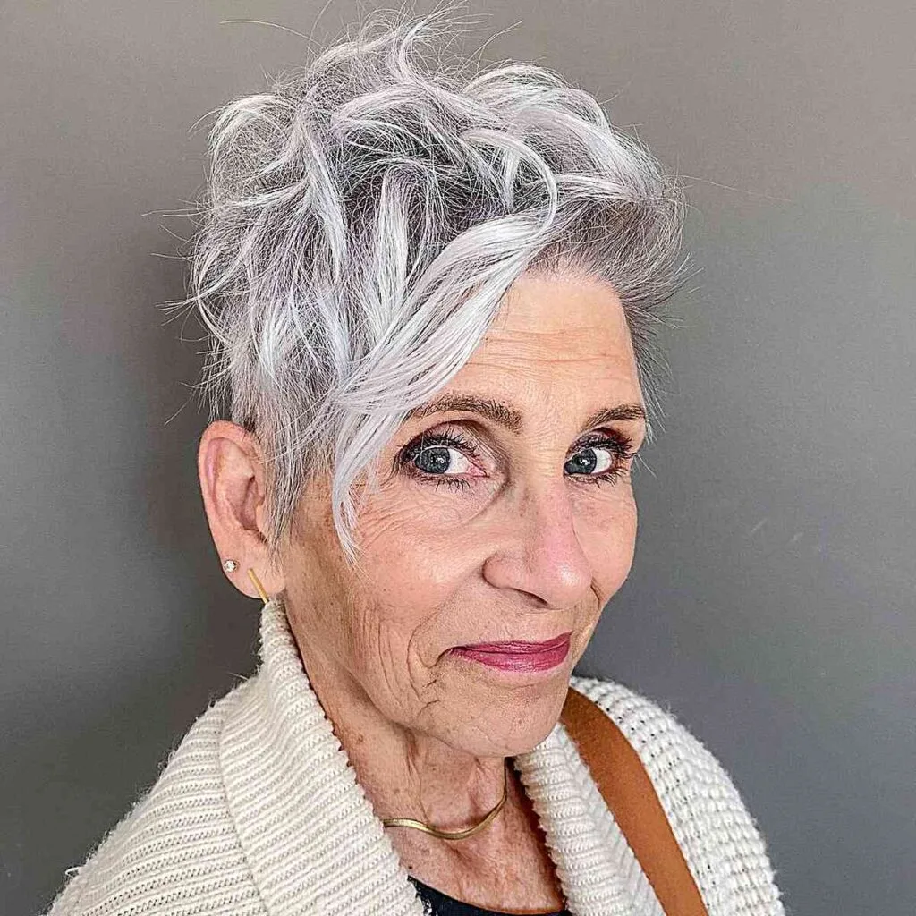 Youthful Gray Balayage Pixie Cut for Women Aged 70 and Up