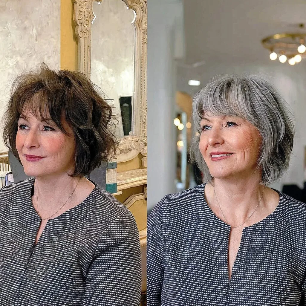 Youthful-Looking Grey Bob with Layers for Ladies Aged 50