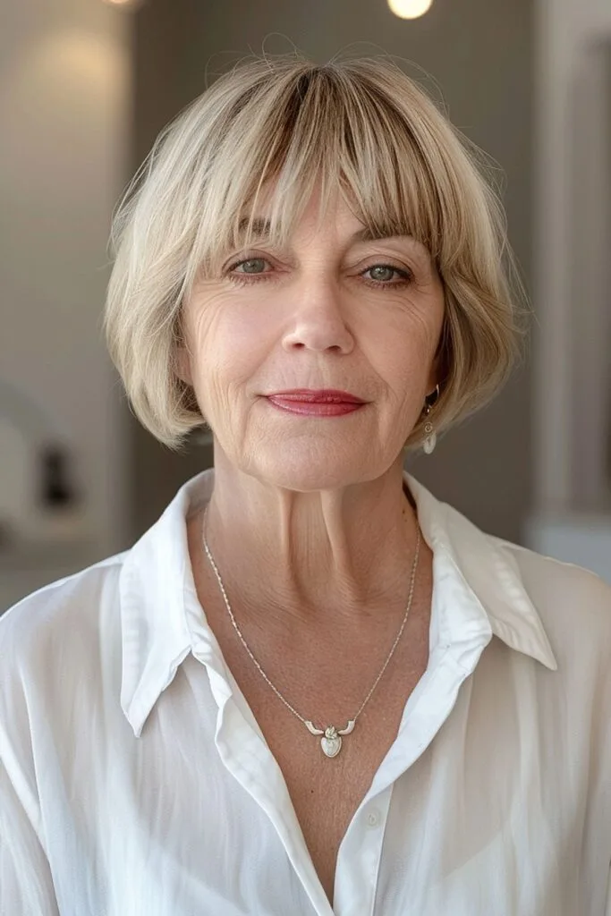 An Elegant Jaw-Length French Bob for women turning 60