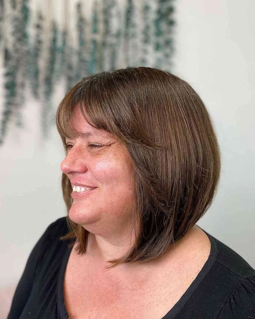 Angled Bob with Light Bangs for Women Over 40 with Fat Faces