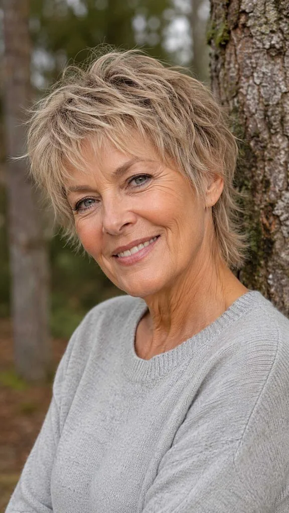 Ash Blonde Choppy Pixie Shag with Lived-In Texture