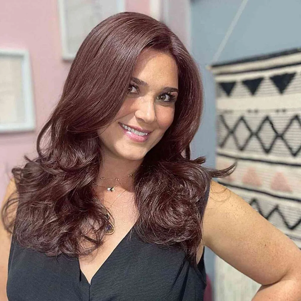 Autumn Mid-Length Deep Cherry Red Hair for ladies over 40