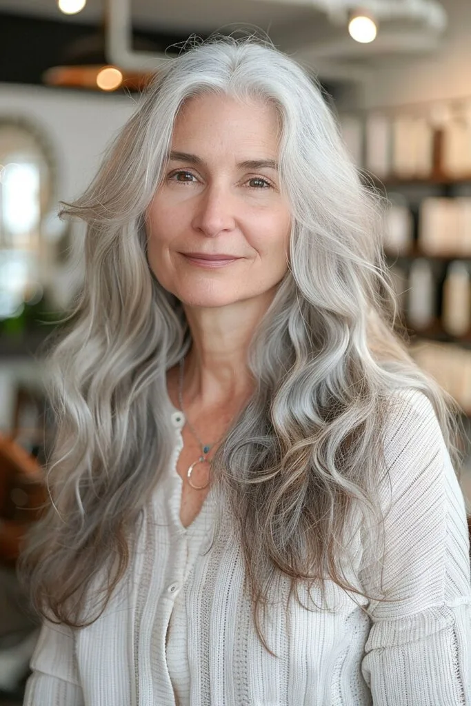 Beautiful Long Wavy Hairstyles for women aged 60