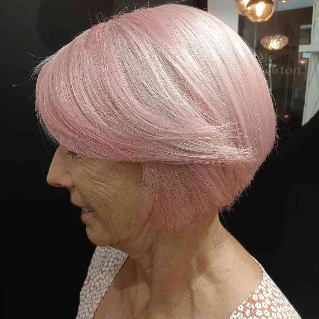 Bob Cut with Long Side Bangs for Fine Haired Ladies Over 70