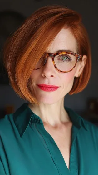 Bold Angled Red Bob with Textured Layers
