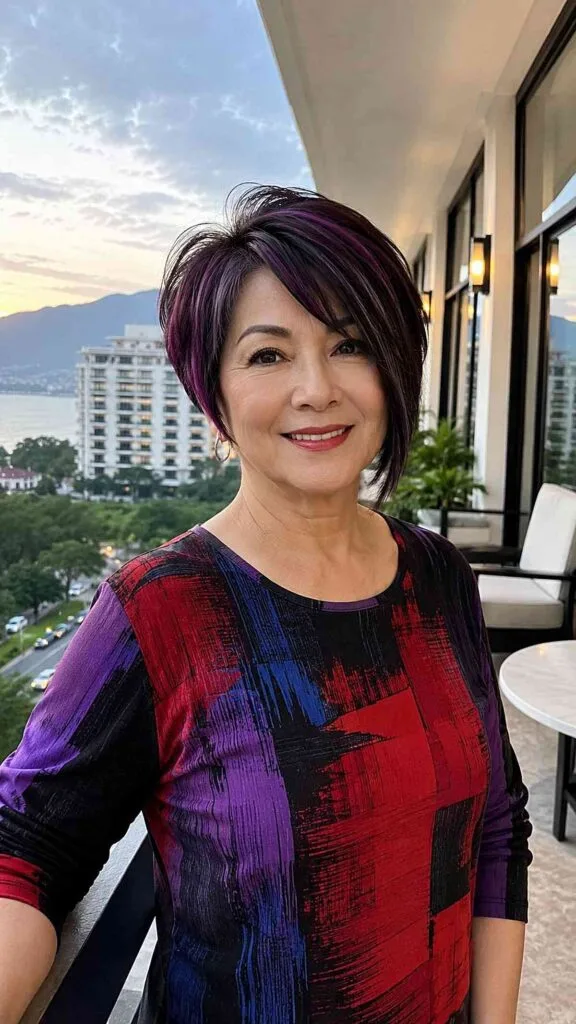 Bold Asymmetrical Bob with Vibrant Highlights