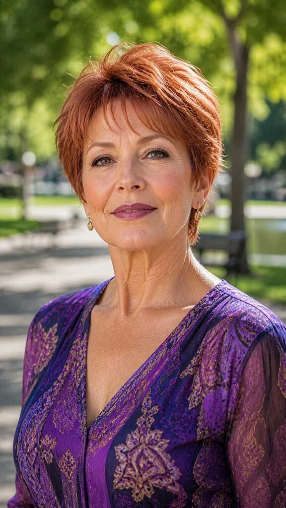 Bold Copper Red Pixie with Swept-Back Crown
