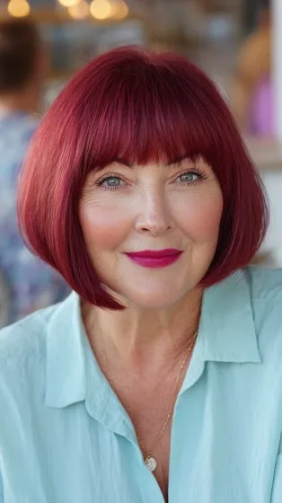 Bold Red Bob with Flattering Bangs