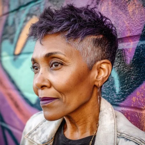 Bold Textured Pixie with Deep Lavender Accents