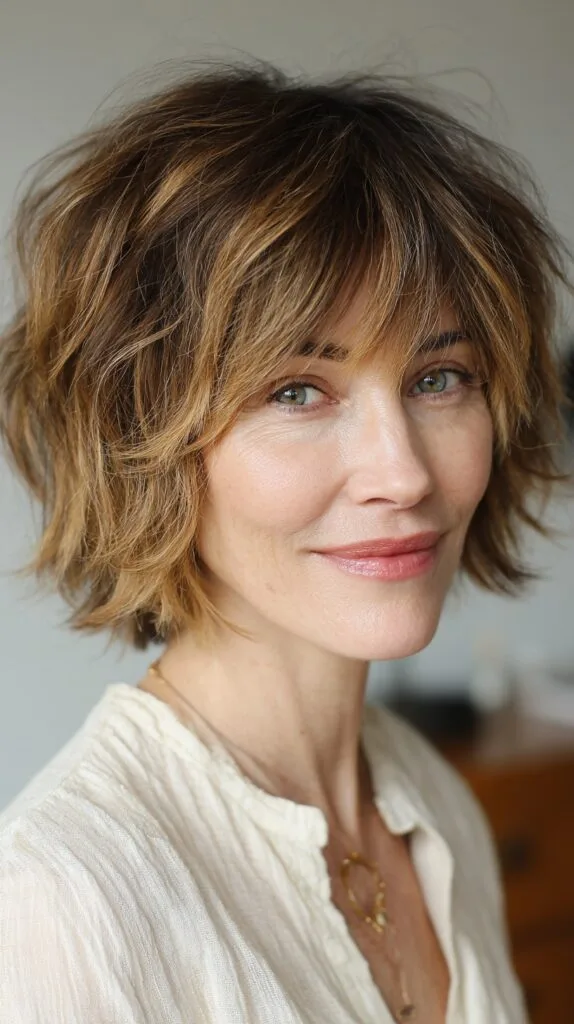 Bronde Choppy Shag with Jaw-Grazing Face-Framing and Soft Babylights